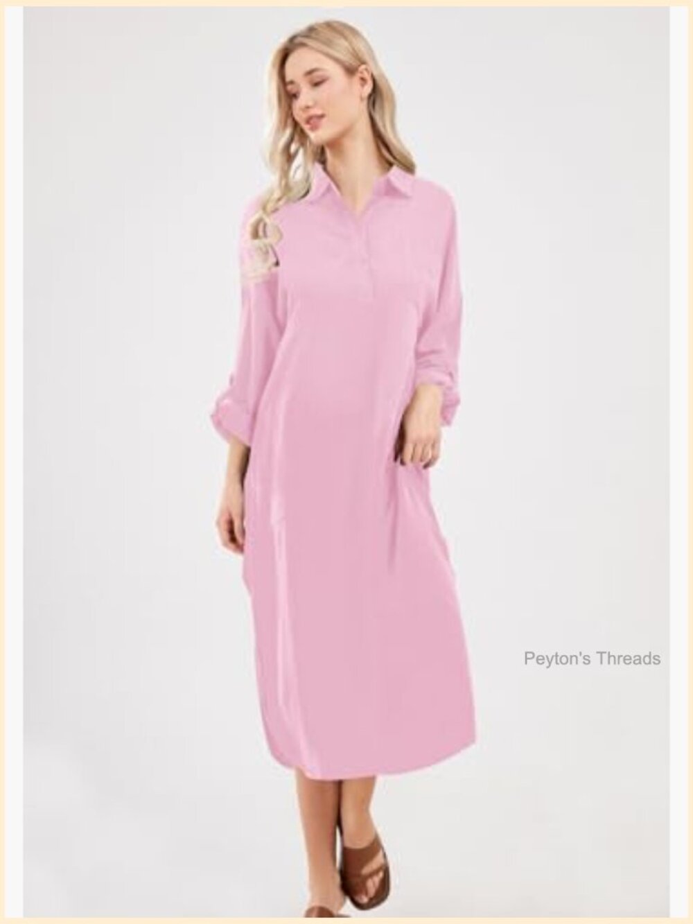 Women's Cotton Linen Shirt Dress Button Down Casual Loose Maxi Shift Dress - Picture 3 of 5